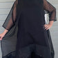 DTH Black 100% Silk Organza Top with Sparkling Embossed Border