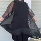 DTH Black 100% Silk Organza Top with Sparkling Embossed Border