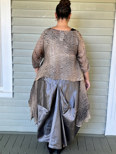 DTH Hand Dyed 100% Silk Top (Beige and Black)