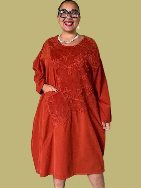 Transparente Patchwork Dress (Rust, Brown, Olive, Purple)