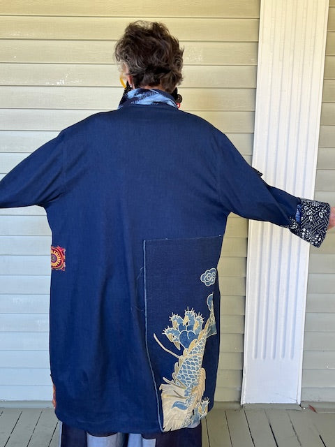 DTH Blue Denim Coat with Patches