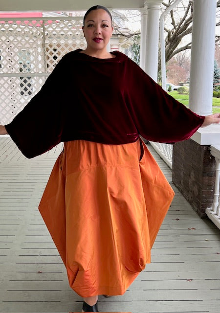 DTH Architect Skirt in 100% Silk Orange Taffeta