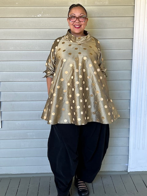 DTH 100% Gold Silk Top with Dot Embroidery