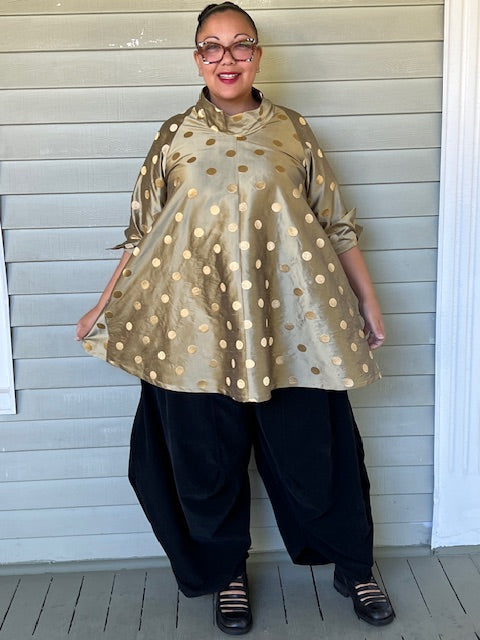 DTH 100% Gold Silk Top with Dot Embroidery