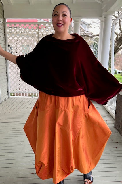 DTH Architect Skirt in 100% Silk Orange Taffeta