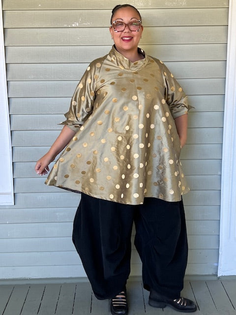 DTH 100% Gold Silk Top with Dot Embroidery