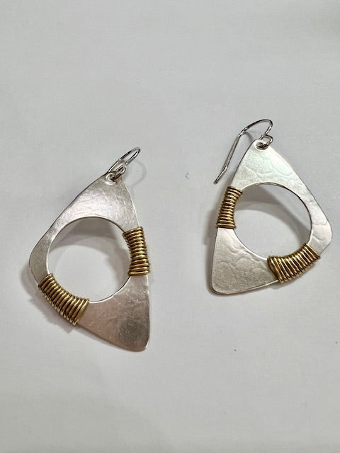 Silver Triangles Wrapped in Brass Wire