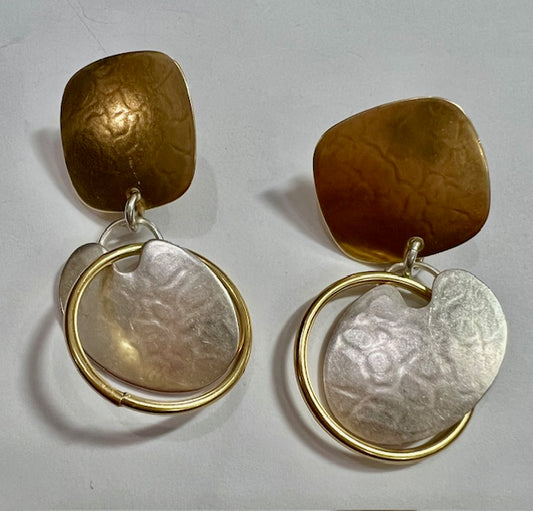 Brass Squares with Silver Ovals and Brass Rings
