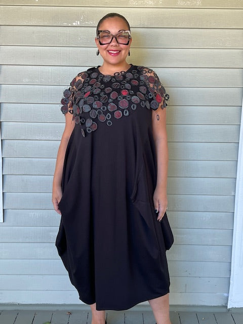 Upcycled Rubber and Antique Kimono Silk Shrug - Red and Black