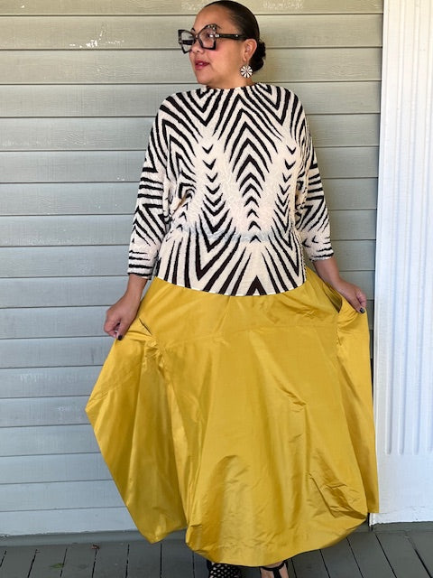 DTH Architect Skirt in 100% SilkTaffeta (Chartreuse, Irridescent, Burgundy, Dark Gray, Gold, Silver Gray, Black, Turmeric, Olive Gold, Navy