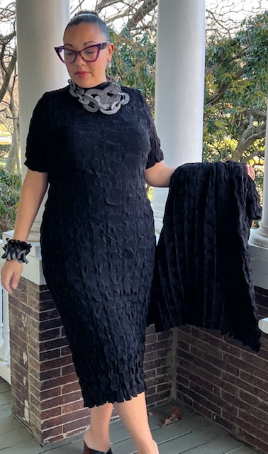 Black Pleated Dress with Matching Coat (Sold Separately)
