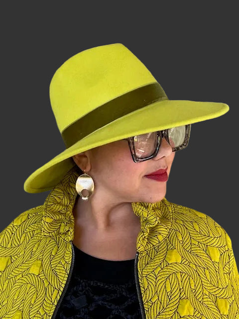 Felted Wool Fedora Hat (Lime Green)