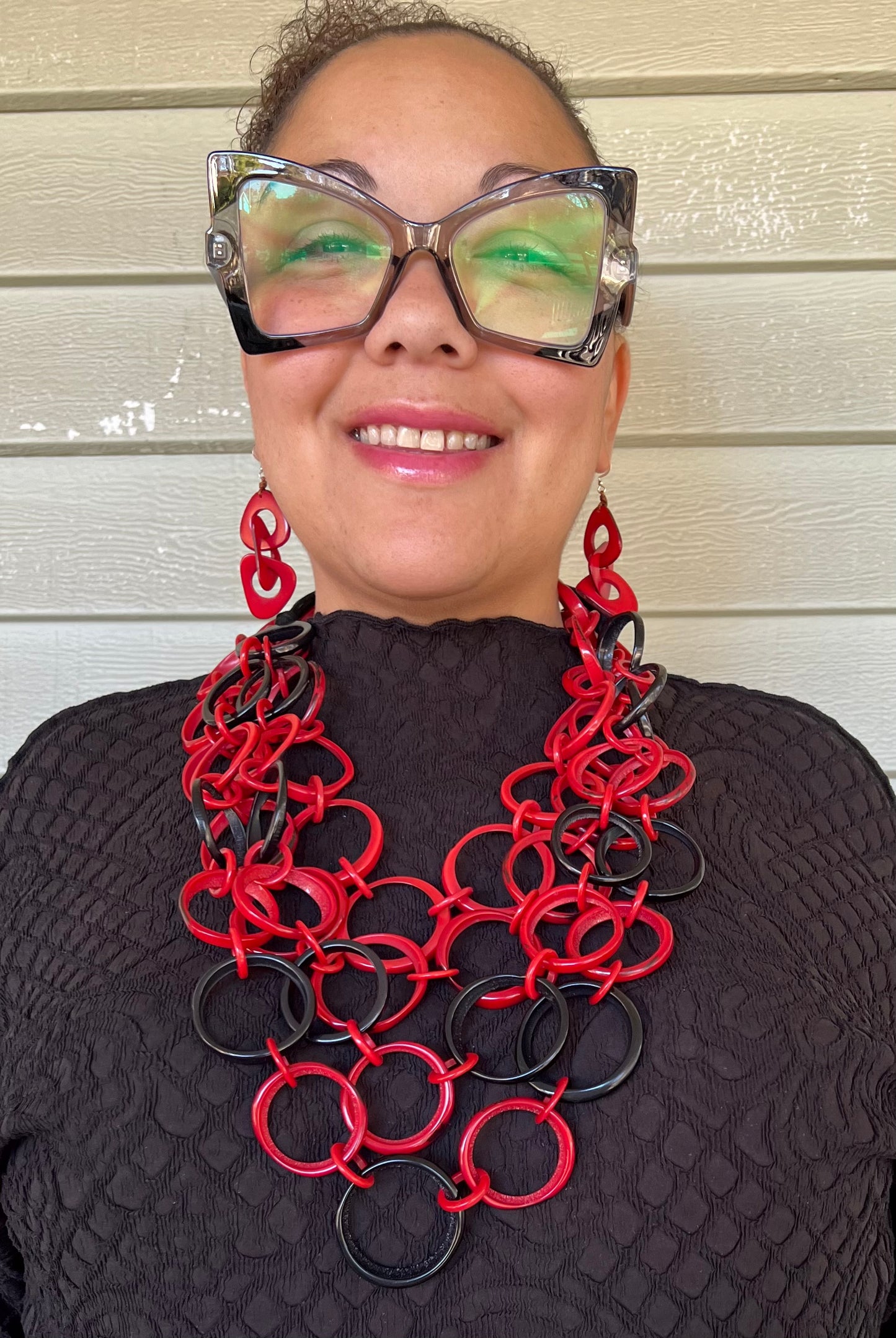 Black and Red Tagua Link Necklace