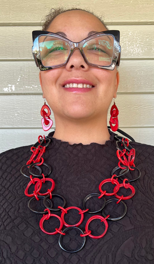 Black and Red Tagua Link Necklace