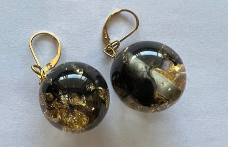 Eco-Resin Orb Earrings w/gold foil inlaid