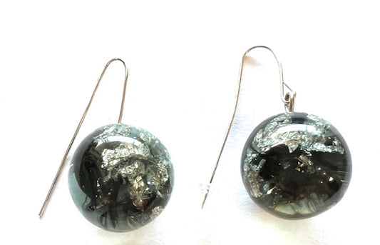 Eco-Resin Orb Earrings w/silver foil inlaid