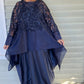 DTH Navy Ribbon Lace Organza Waterfall Top