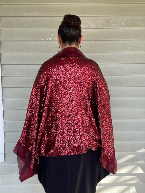 DTH Red Metallic Sequined Cocoon Jacket