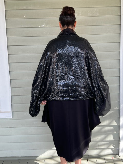 DTH Black Metallic Sequined Cocoon Jacket