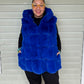 Blue Faux Fur Long Hooded Vest