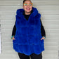 Blue Faux Fur Long Hooded Vest