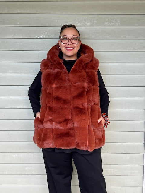 Cocoa Faux Fur Long Hooded Vest