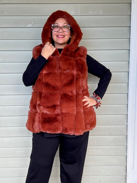 Cocoa Faux Fur Long Hooded Vest