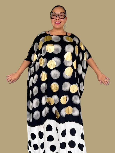 Black Caftan with Gold and Ombre Dots