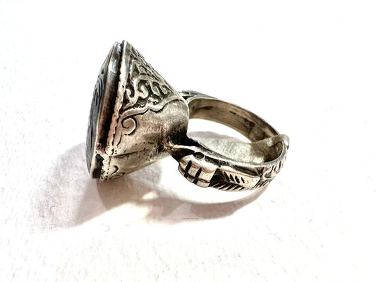Sterling Silver Ring with Etched Stone