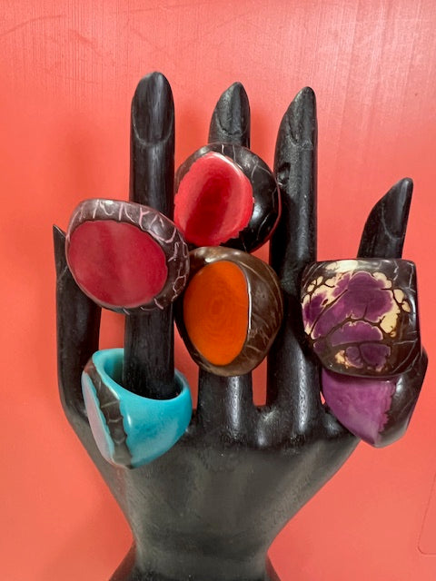 Eco Resin Rings with Tagua Nuts Inlaid