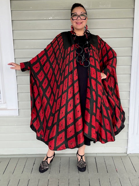 Hand Dyed Silk Cape Style Jacket  (Red/Black)