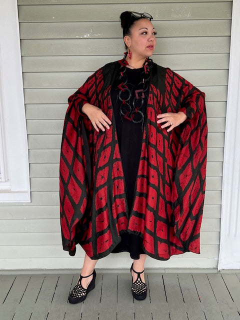 Hand Dyed Silk Cape Style Jacket  (Red/Black)