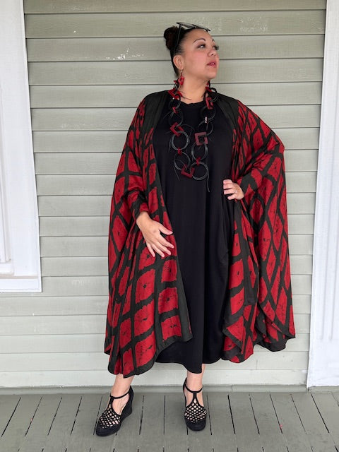 Hand Dyed Silk Cape Style Jacket  (Red/Black)