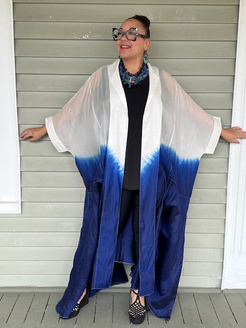 100% Hand Dyed Silk Indigo Floor Length Jacket