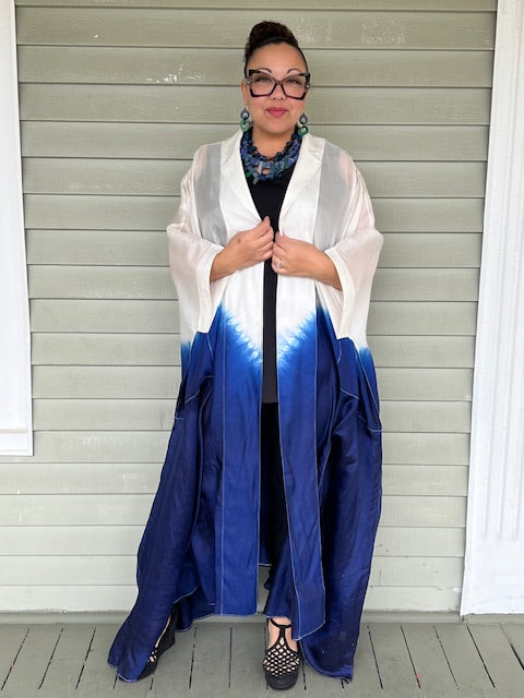 100% Hand Dyed Silk Indigo Floor Length Jacket