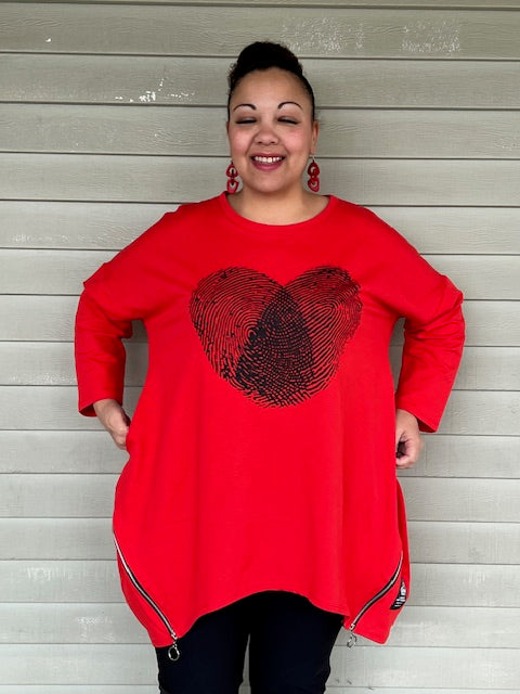 100% Cotton Heart Fingerprint Top