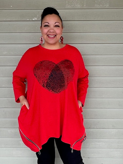 100% Cotton Heart Fingerprint Top