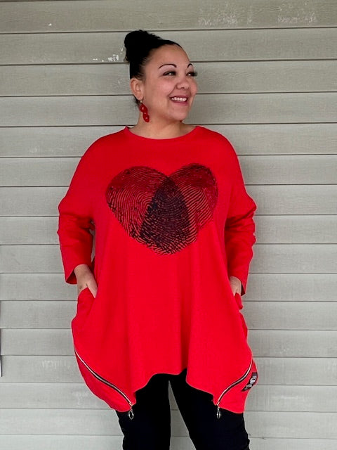 100% Cotton Heart Fingerprint Top