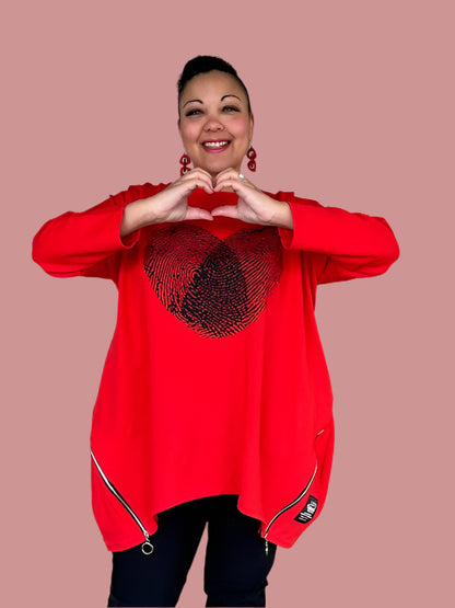 100% Cotton Heart Fingerprint Top (Red, Mustard, or Black)