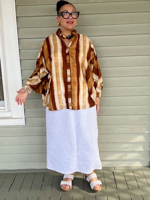 Hand Dyed Shibori Button Down Shirt in Amber