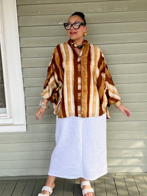 Hand Dyed Shibori Button Down Shirt in Amber