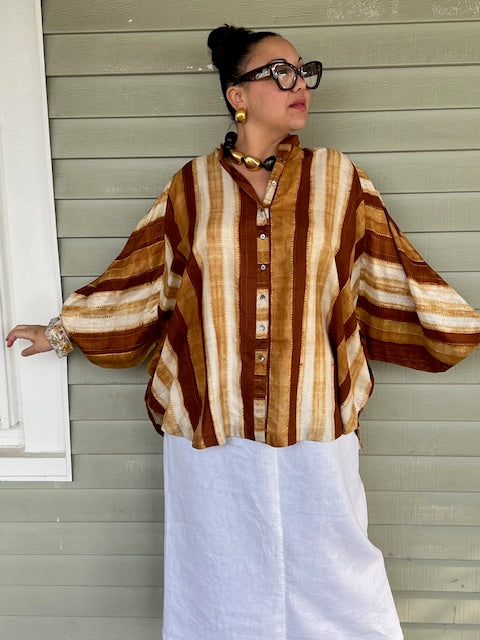 Hand Dyed Shibori Button Down Shirt in Amber