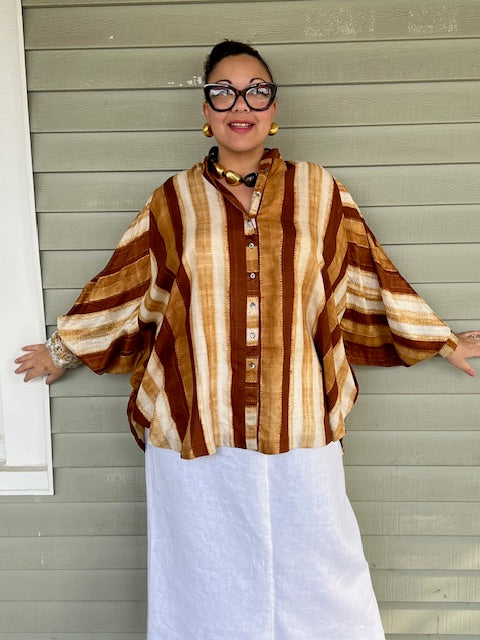 Hand Dyed Shibori Button Down Shirt in Amber