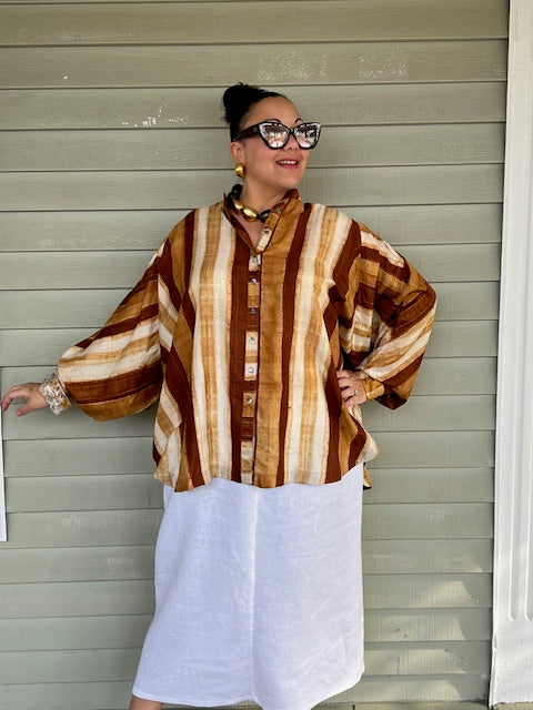 Hand Dyed Shibori Button Down Shirt in Amber