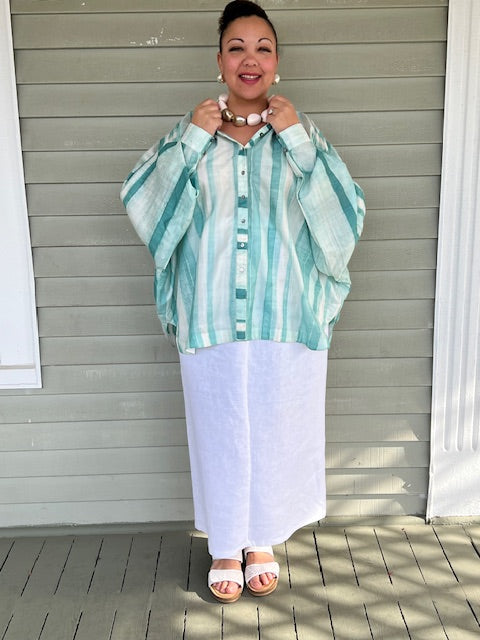 Hand Dyed Shibori Silk Button Down Shirt Mint )