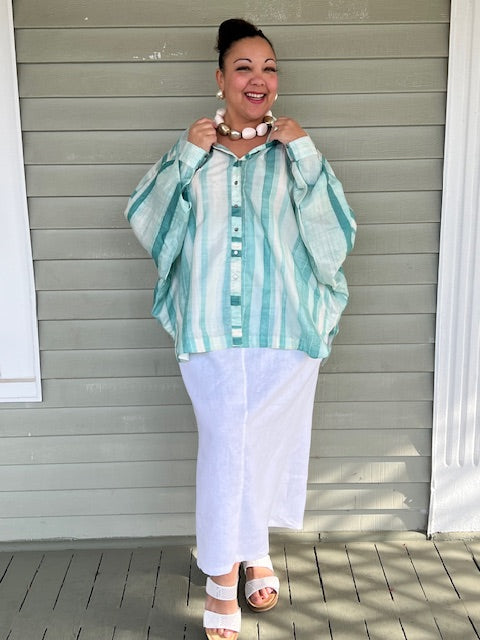 Hand Dyed Shibori Silk Button Down Shirt Mint )