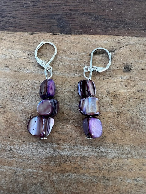 Mother of Pearl Beaded Earrings (Purple or Honey)