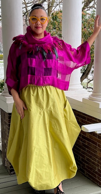 DTH Architect Skirt in 100% Silk Chartreuse Taffeta