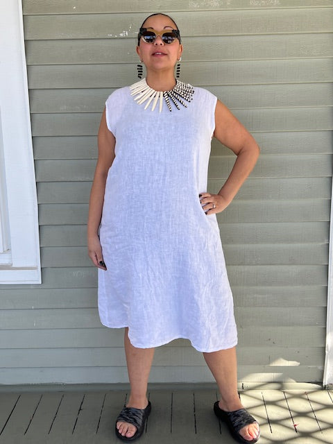 100% White  Linen Dress