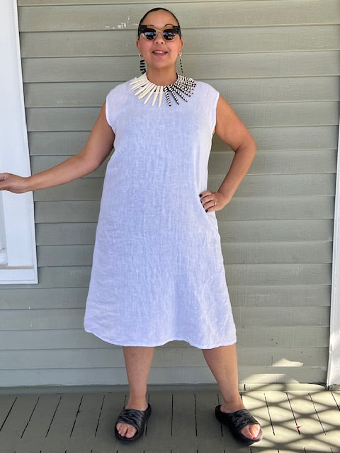 100% White  Linen Dress